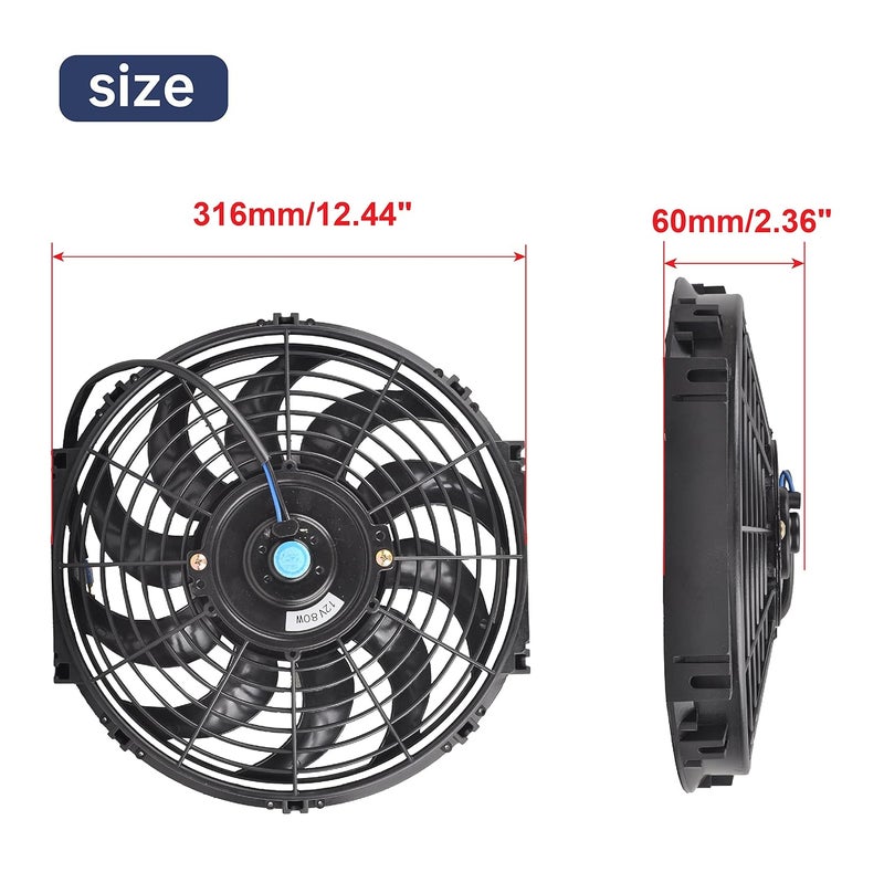 BATONECO 12" Electric Radiator Cooling Fan Thermostat Wiring Switch Relay Kit, 12V Cooling Radiator Fan with 120W 1000 CFM Slim High Performance Universal (Black) - Image 2